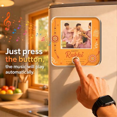 Personalized Musical Photo Fridge Magnet Gift for Raksha Bandhan | Rechargeable Sound Magnet Music Playable Rakhi Gift for Bhai & Bhen Keepsake Gift for Siblings